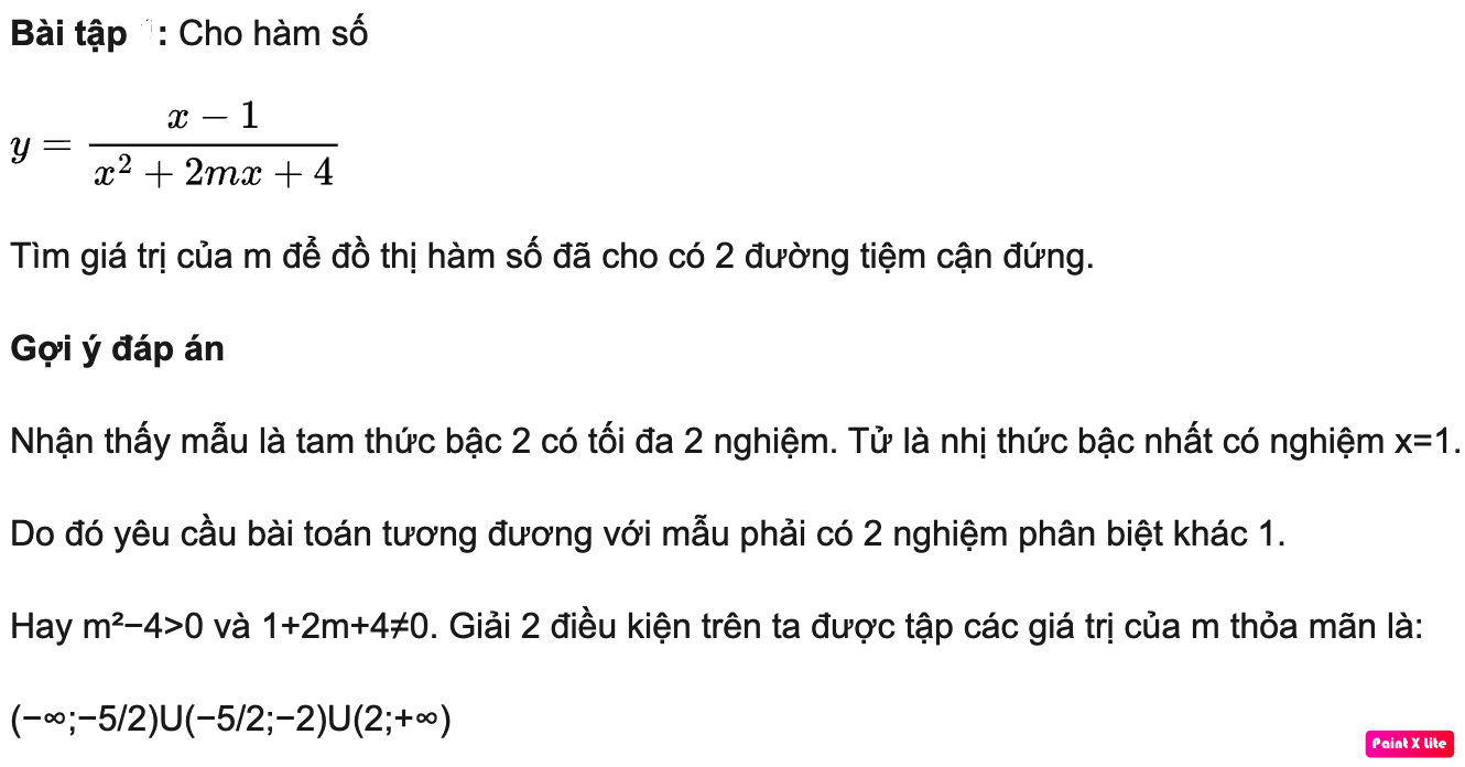 Tìm m để hàm số có 2 tiệm cận đứng