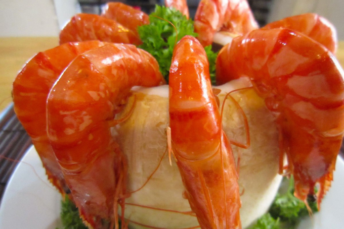 thành phẩm tôm hấp nước dừa