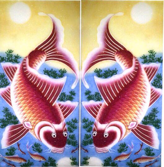 tranh đá lý ngư vọng nguyệt