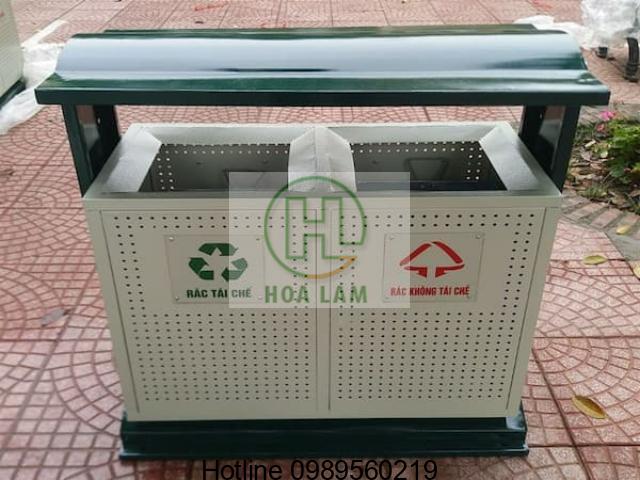 Thùng rác inox 2 ngăn ngoài trời