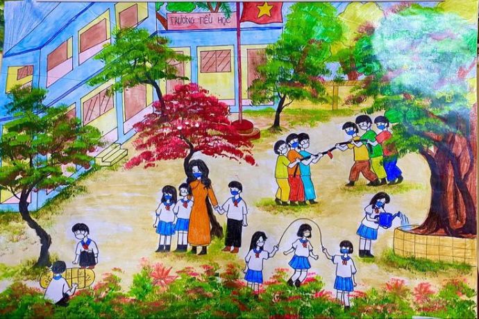 20+ bức tranh hoạt động ở trường đẹp và dễ vẽ nhất