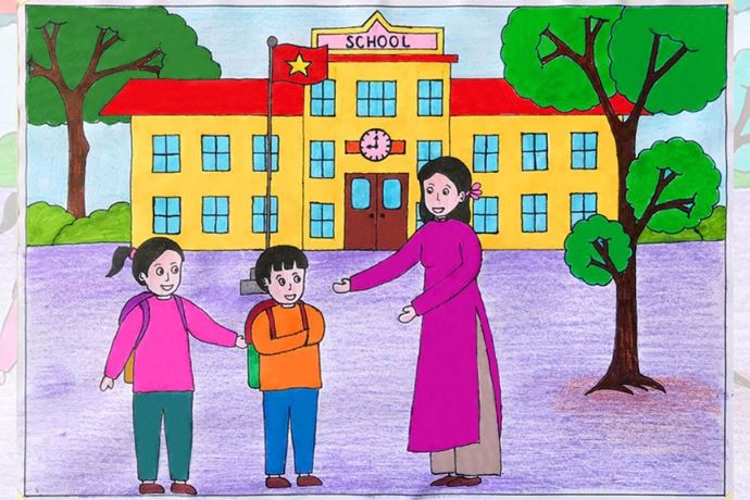 20+ bức tranh hoạt động ở trường đẹp và dễ vẽ nhất