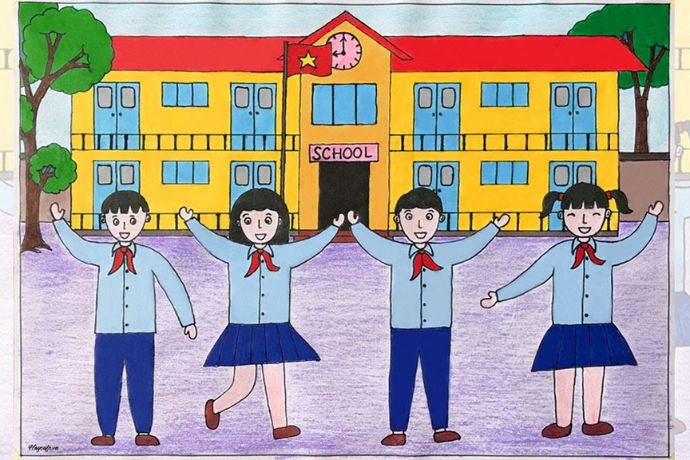20+ bức tranh hoạt động ở trường đẹp và dễ vẽ nhất