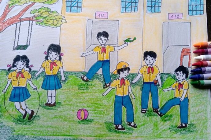 20+ bức tranh hoạt động ở trường đẹp và dễ vẽ nhất