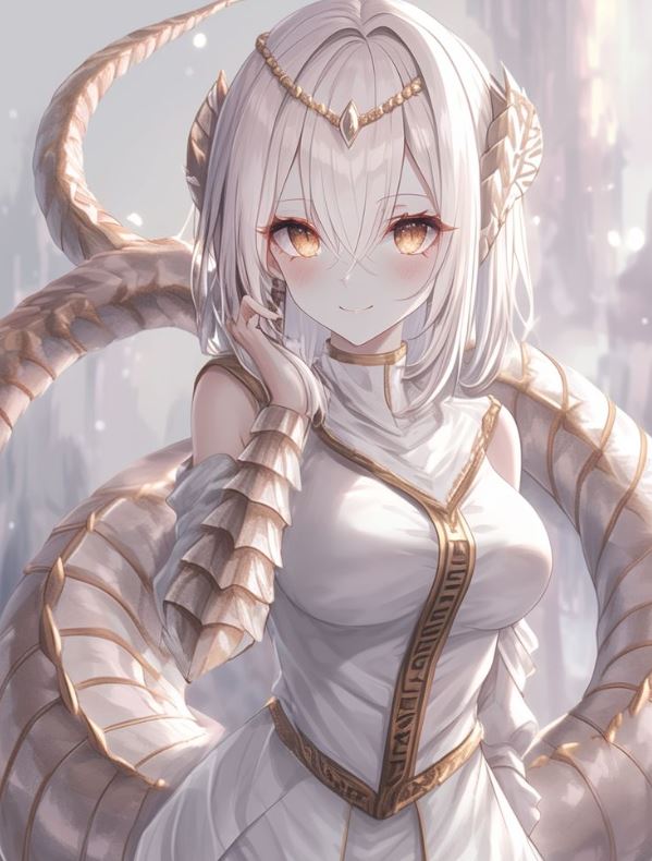 Cô gái rồng anime với vảy vàng óng ánh