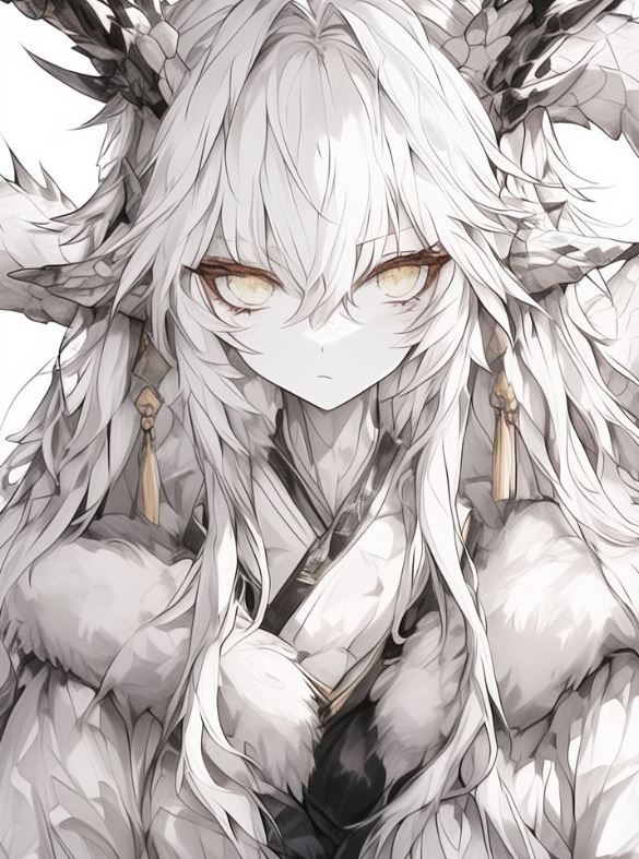 Cô gái tóc trắng và ảnh rồng anime huyền bí