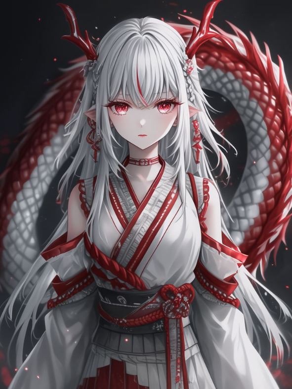 Rồng anime đỏ rực cùng nữ chiến binh mạnh mẽ