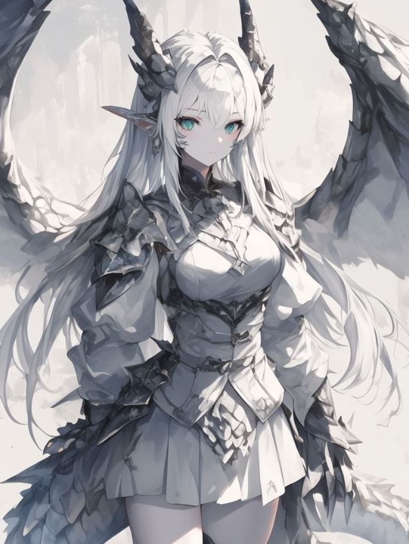 Cô gái rồng anime mặc giáp đen đầy quyền lực