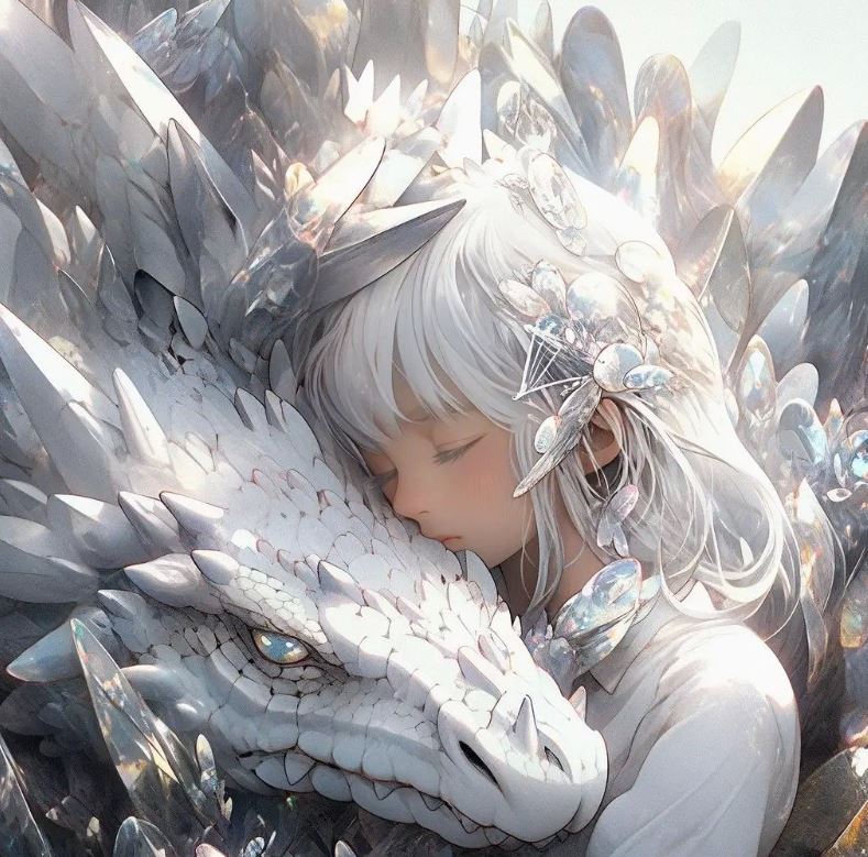 Rồng anime pha lê ôm cô gái đang ngủ