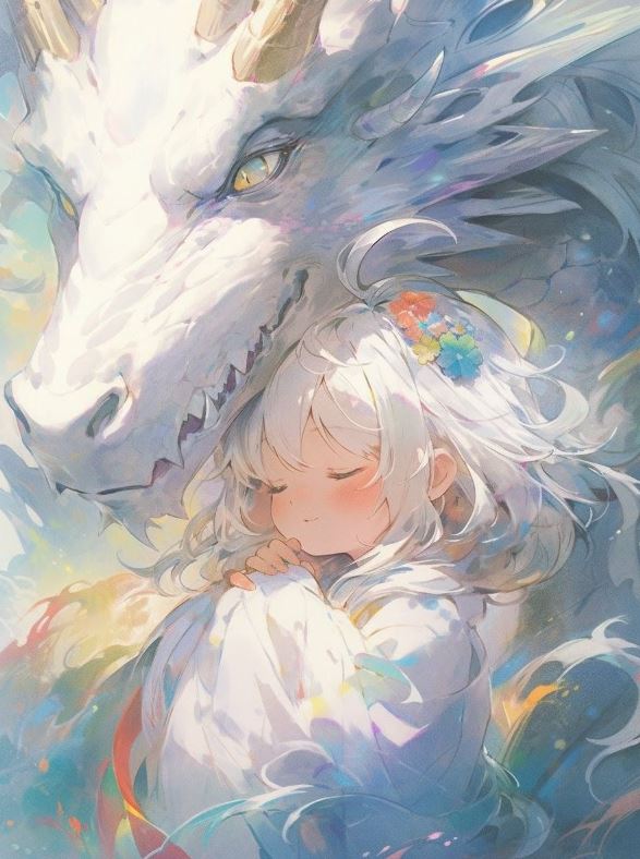 Thiếu nữ ôm rồng anime phát sáng rực rỡ