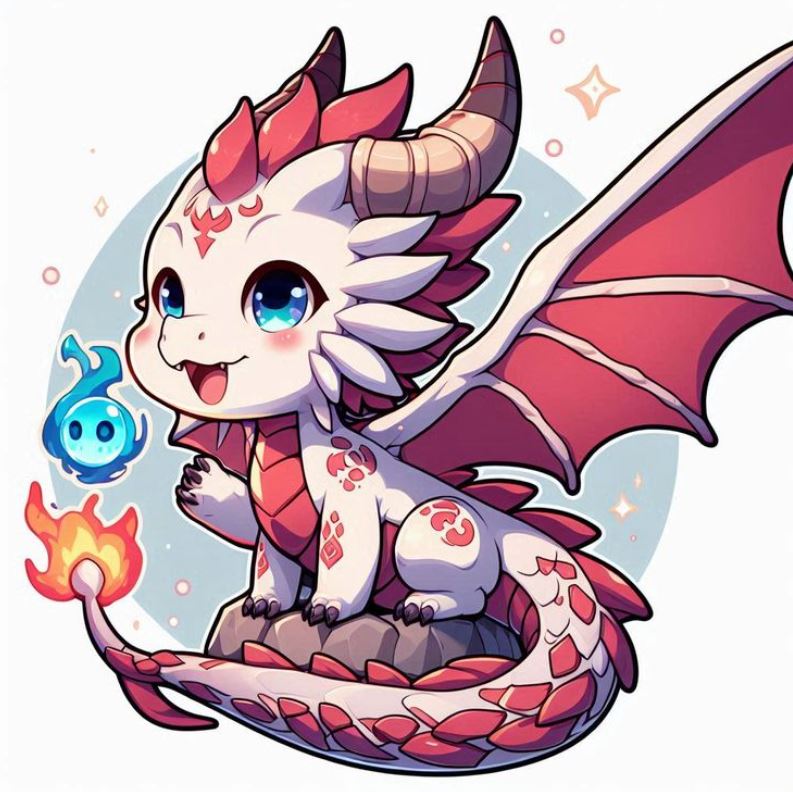 Rồng anime trắng đỏ cùng lửa và linh hồn nhỏ