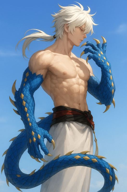 Rồng anime xanh lam mạnh mẽ và quyến rũ