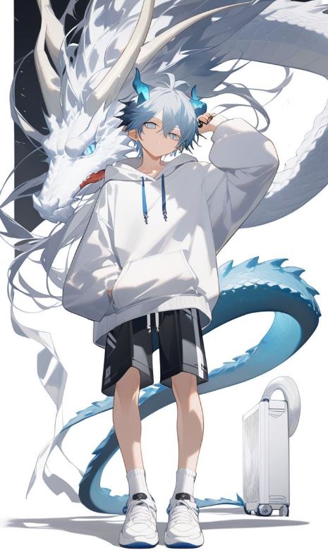 Rồng trắng anime cuốn quanh cậu bé tóc xanh