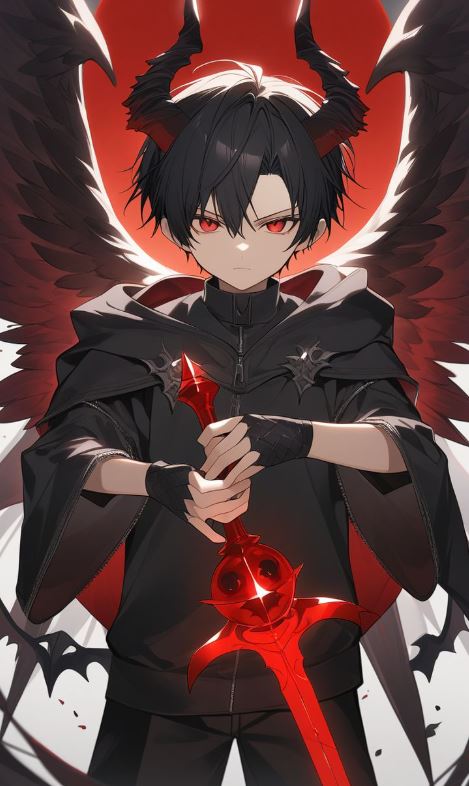 Rồng đen anime và chàng trai cầm kiếm đỏ