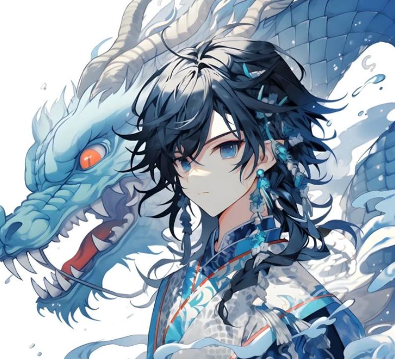 Thiếu niên rồng anime với mái tóc đen huyền