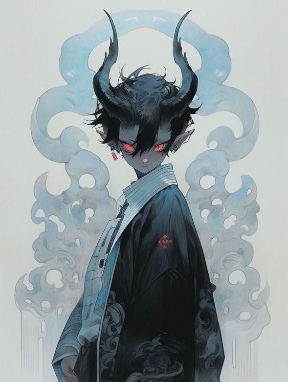 Nhân vật anime rồng với đôi mắt rực cháy