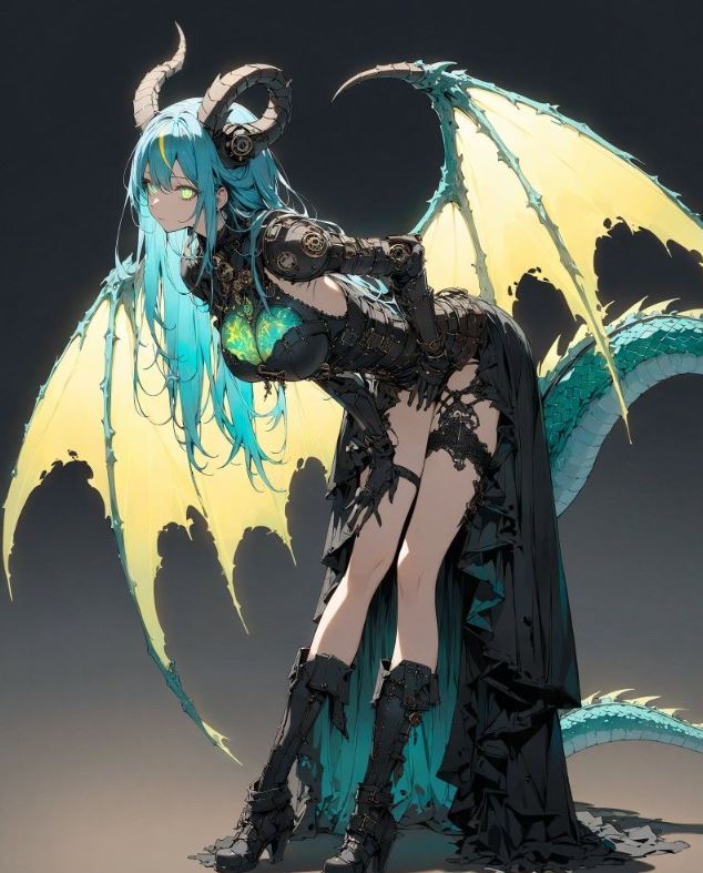 Cô gái rồng anime với cánh vàng rực rỡ