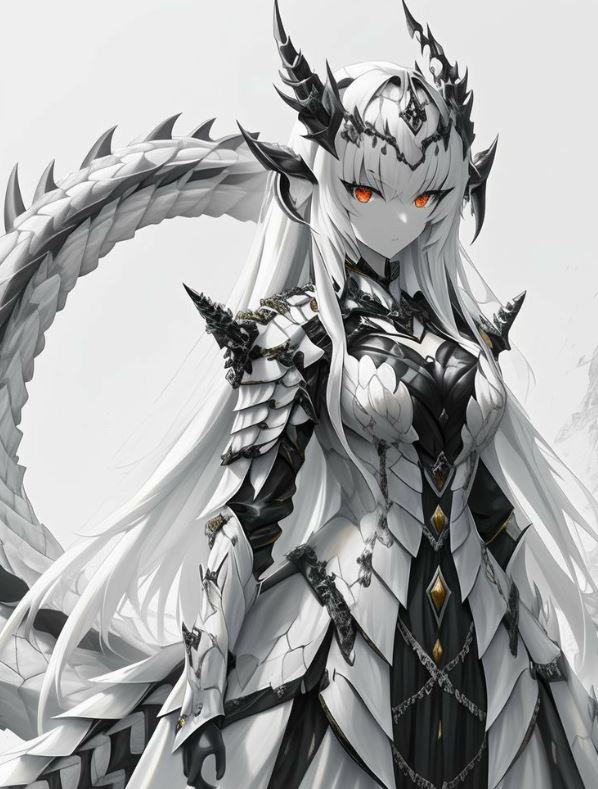 Nữ chiến binh rồng anime với giáp đen trắng