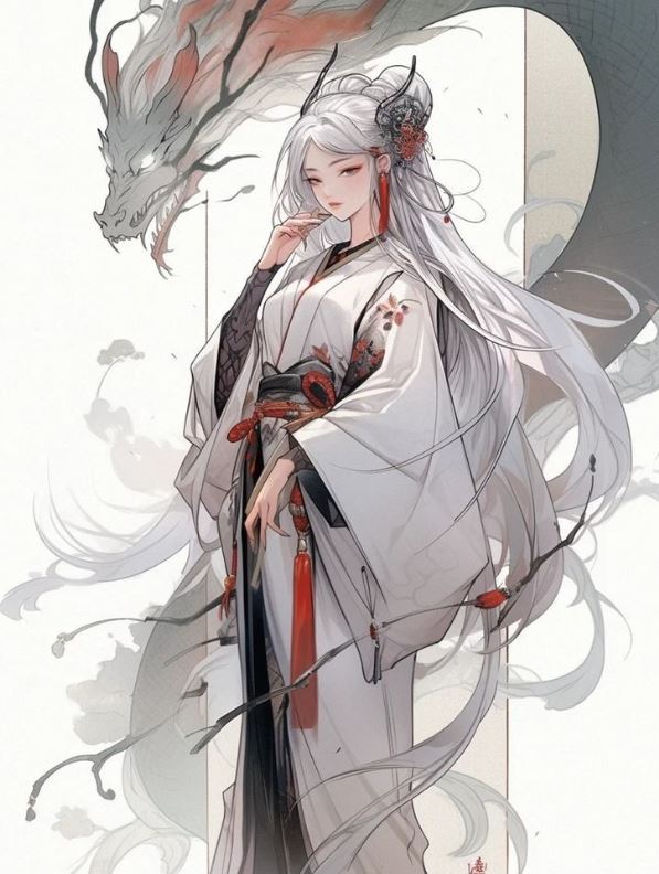 Cô gái anime bên rồng trắng huyền thoại