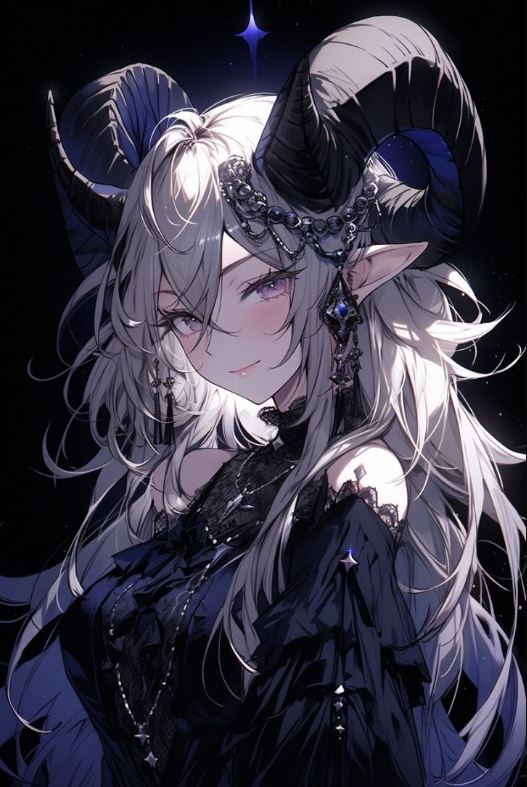 Cô gái anime sừng đen với ánh mắt mê hoặc