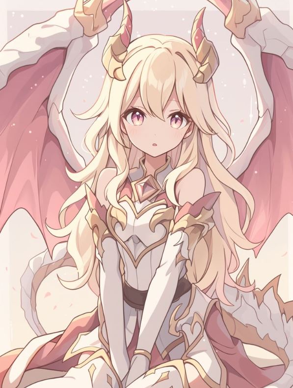 Nữ anh hùng anime cánh rồng hồng dễ thương