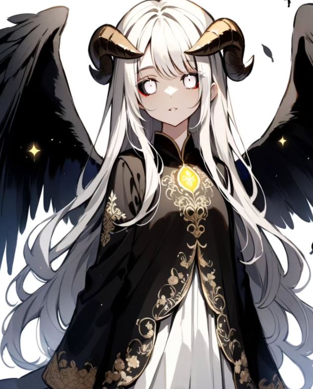 Thiên thần anime cánh đen và sừng rồng