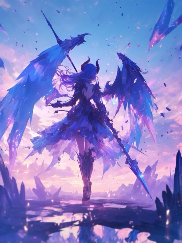 Chiến binh anime băng giá với cánh pha lê rồng