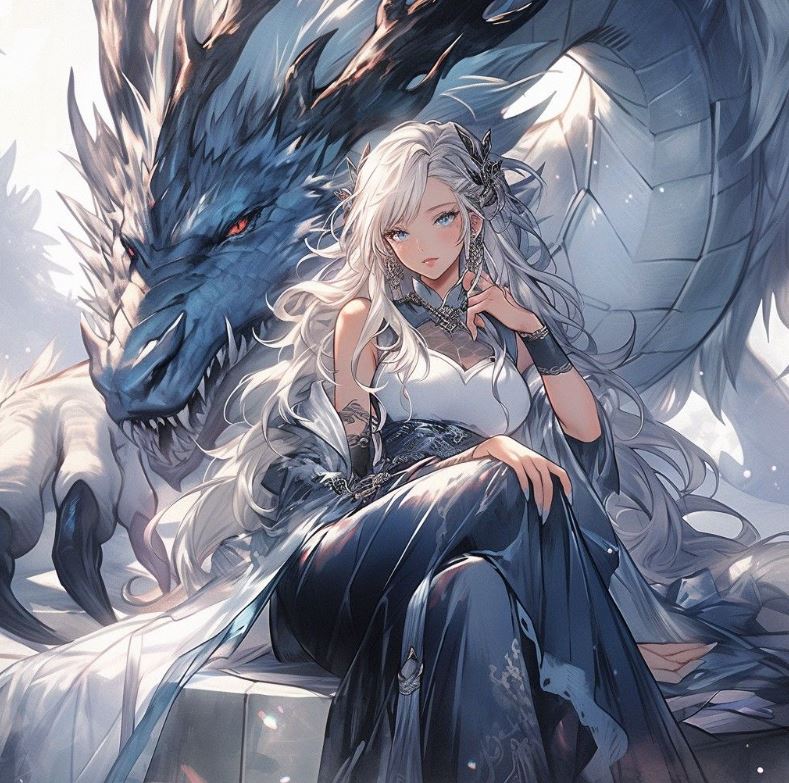 Thiếu nữ thanh lịch bên rồng anime xanh