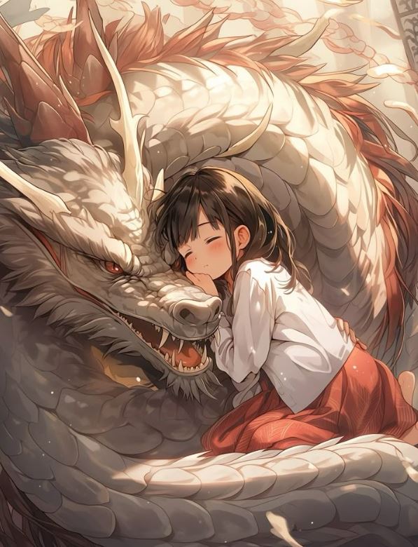 Bé gái ngủ yên trong vòng tay rồng anime