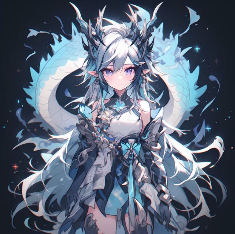 Cô bé rồng anime với đôi mắt tím huyền bí