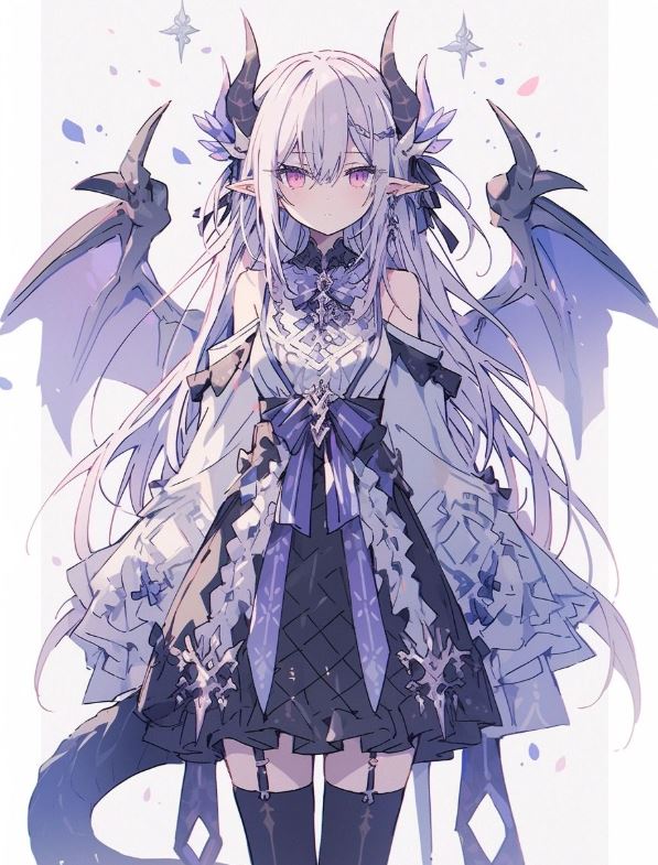 cô gái sừng đen với cánh rồng anime