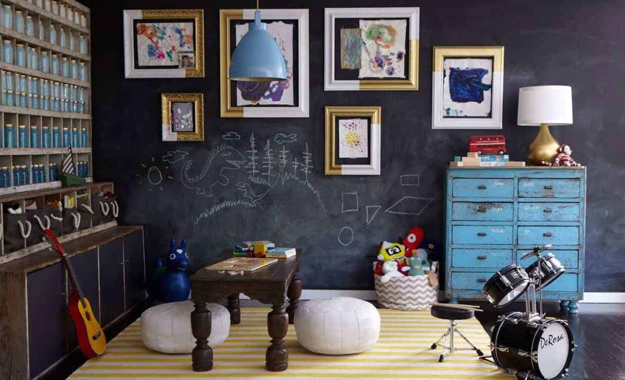 yellow and teal playroom