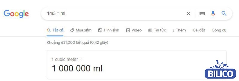 cách đổi m3 ra lít bằng google