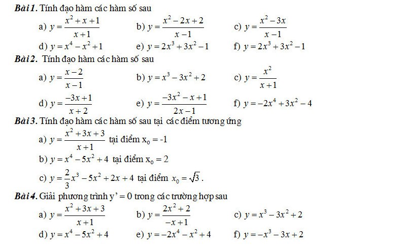 Một số bài tập tự luyện tính đạo hàm 1/x. (Ảnh: Hayhochoi)