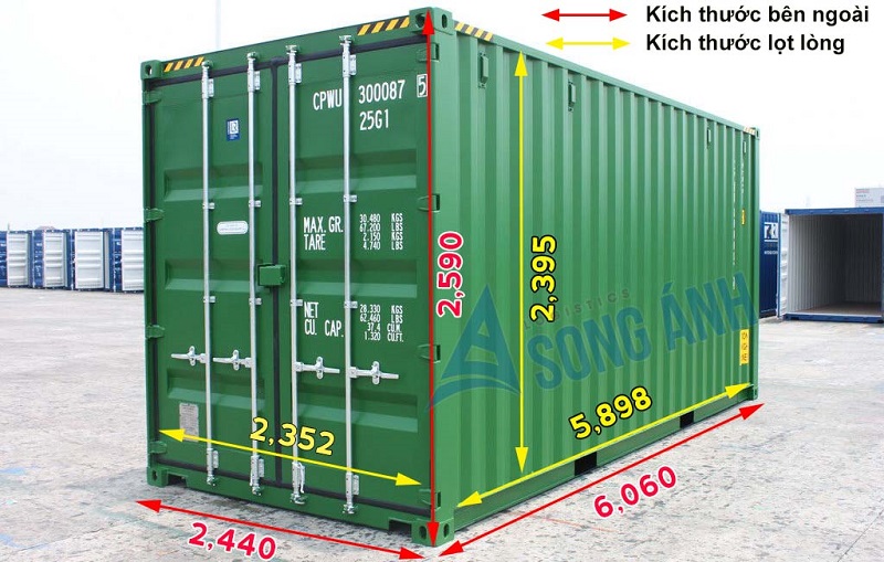 1 container 20 feet chở được bao nhiêu tấn