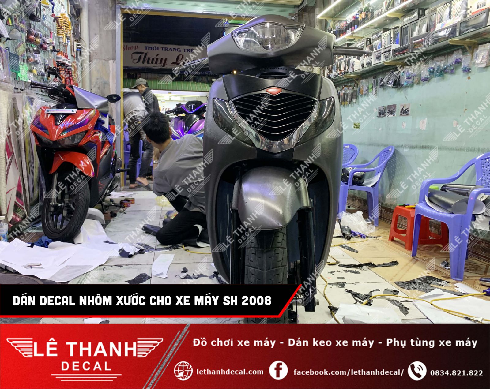 dán đổi màu decal nhôm xước SH 2008