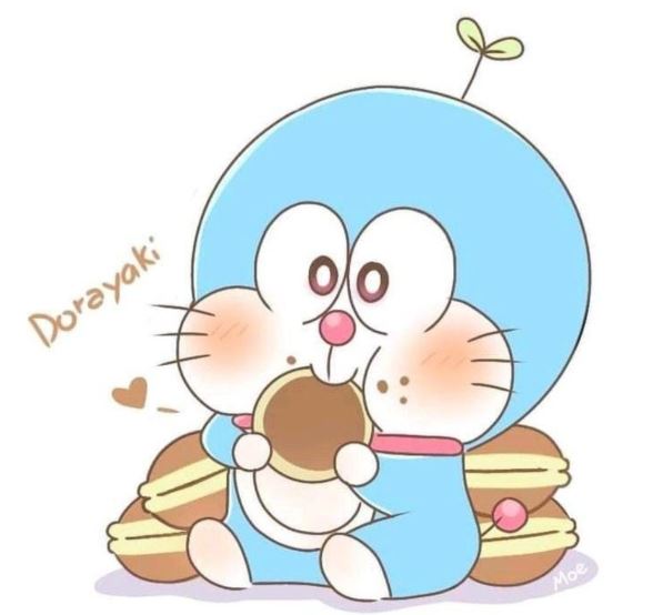 Doraemon ăn dorayaki ngon lành với vẻ mặt vui