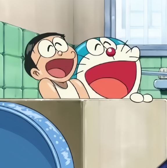 Doraemon và Nobita thư giãn trong bồn tắm