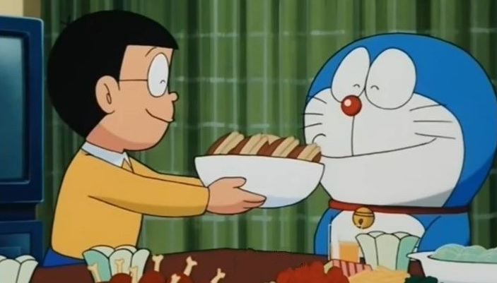 Doraemon nhận tô đồ ăn từ Nobita siêu to