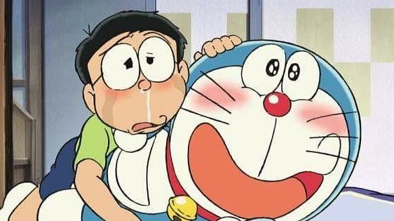 Nobita khóc nức nở ôm Doraemon cảm động