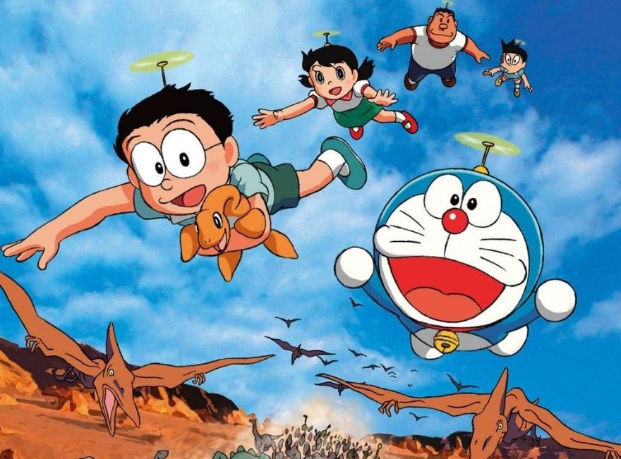 Doraemon dẫn mọi người bay qua bầy khủng long