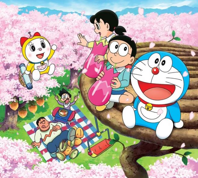 Doraemon cùng bạn bè thưởng hoa anh đào mùa xuân