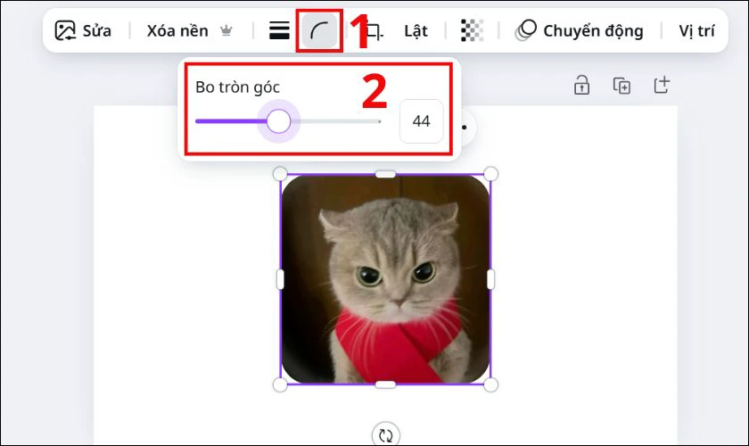 Bạn kéo thanh Bo tròn góc để điều chỉnh độ góc hình ảnh theo ý của mình
