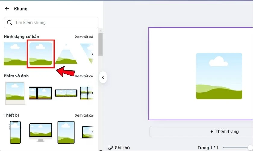 Lướt danh sách khung và chọn loại có viền bo tròn theo ý muốn