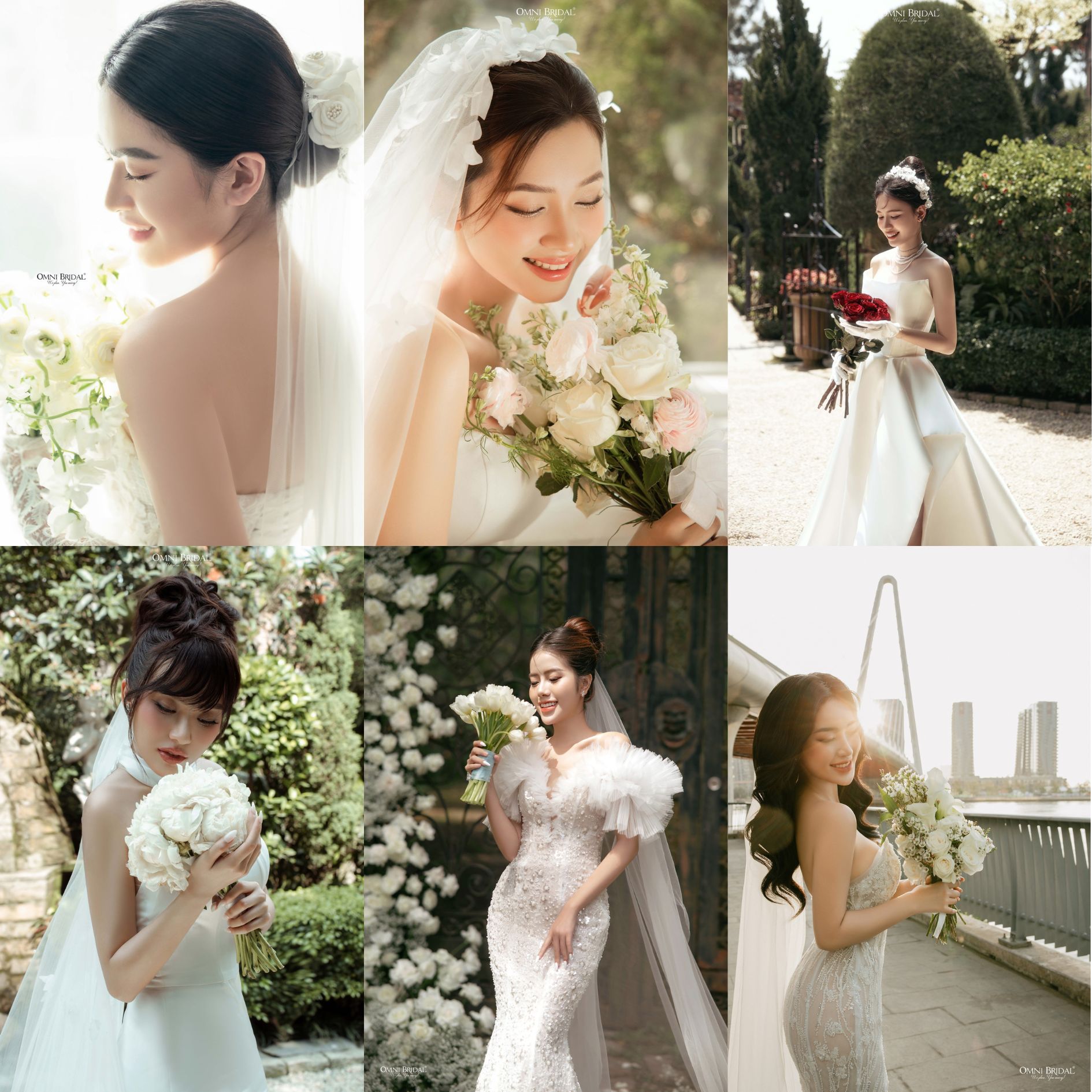 Cô dâu với hoa - cúi xuống ngắm hoa cưới