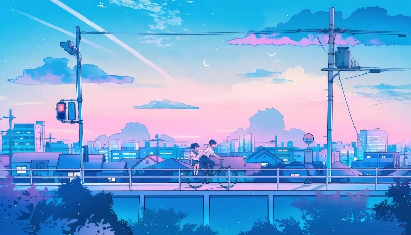 ảnh nền cute xanh dương anime