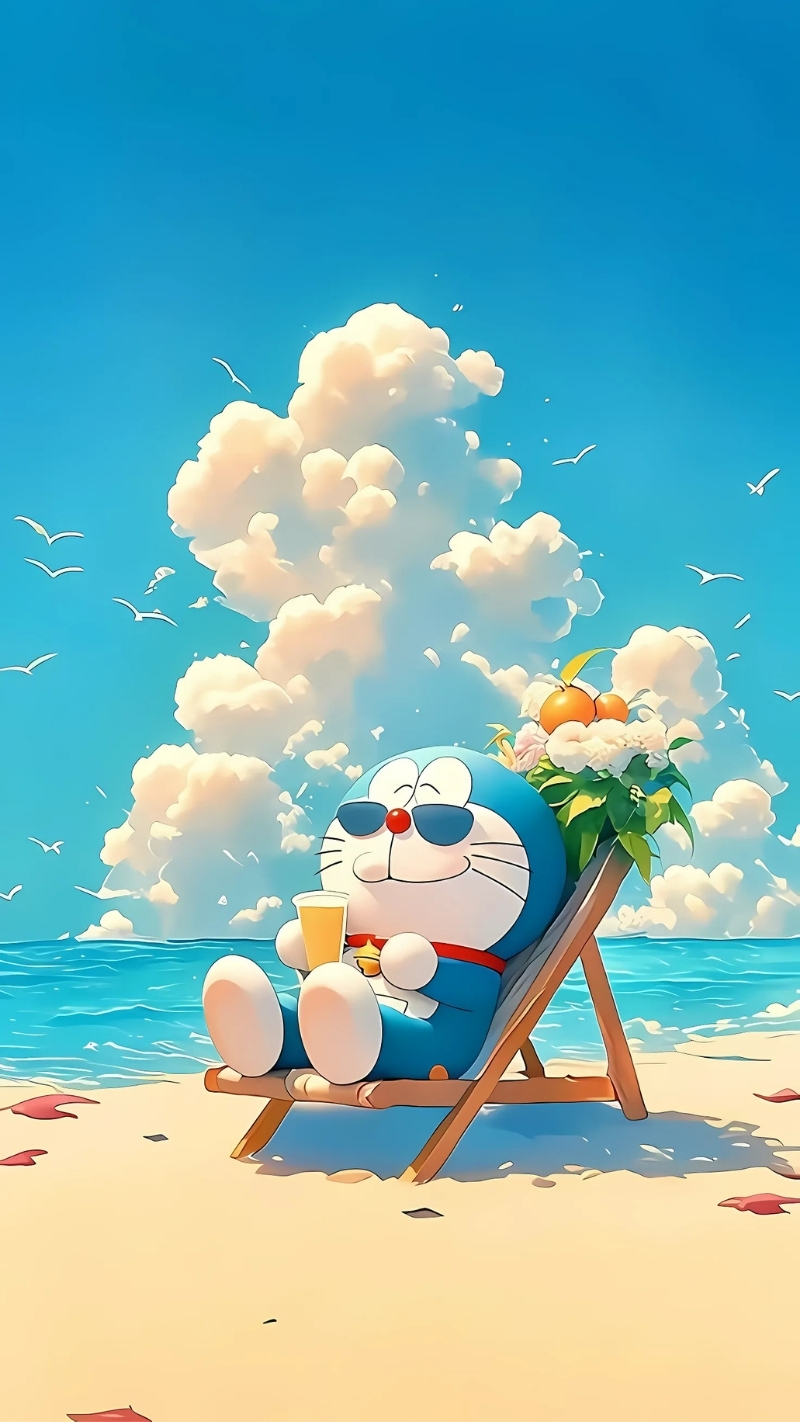ảnh nền điện thoại Doraemon bãi biển