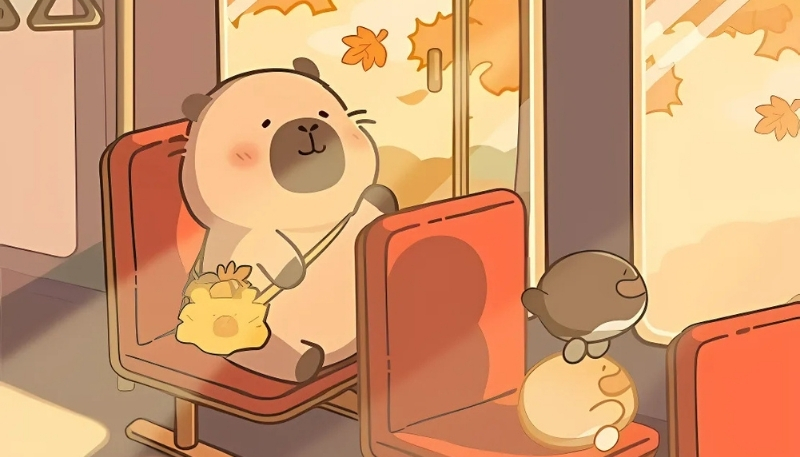 ảnh nền cute capybara đi học