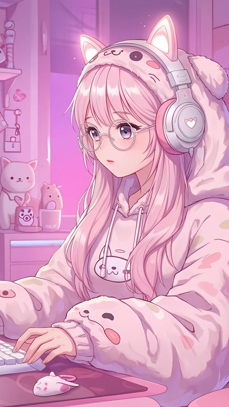 ảnh nền cute điện thoại cô gái màu hồng