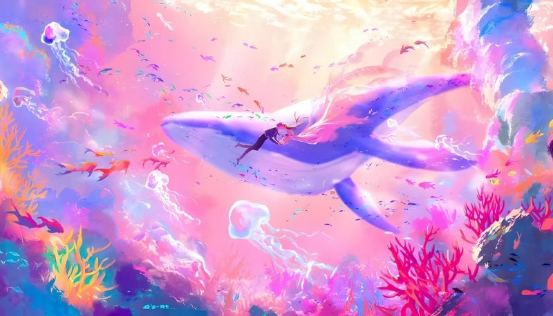 ảnh nền cute cá voi hồng